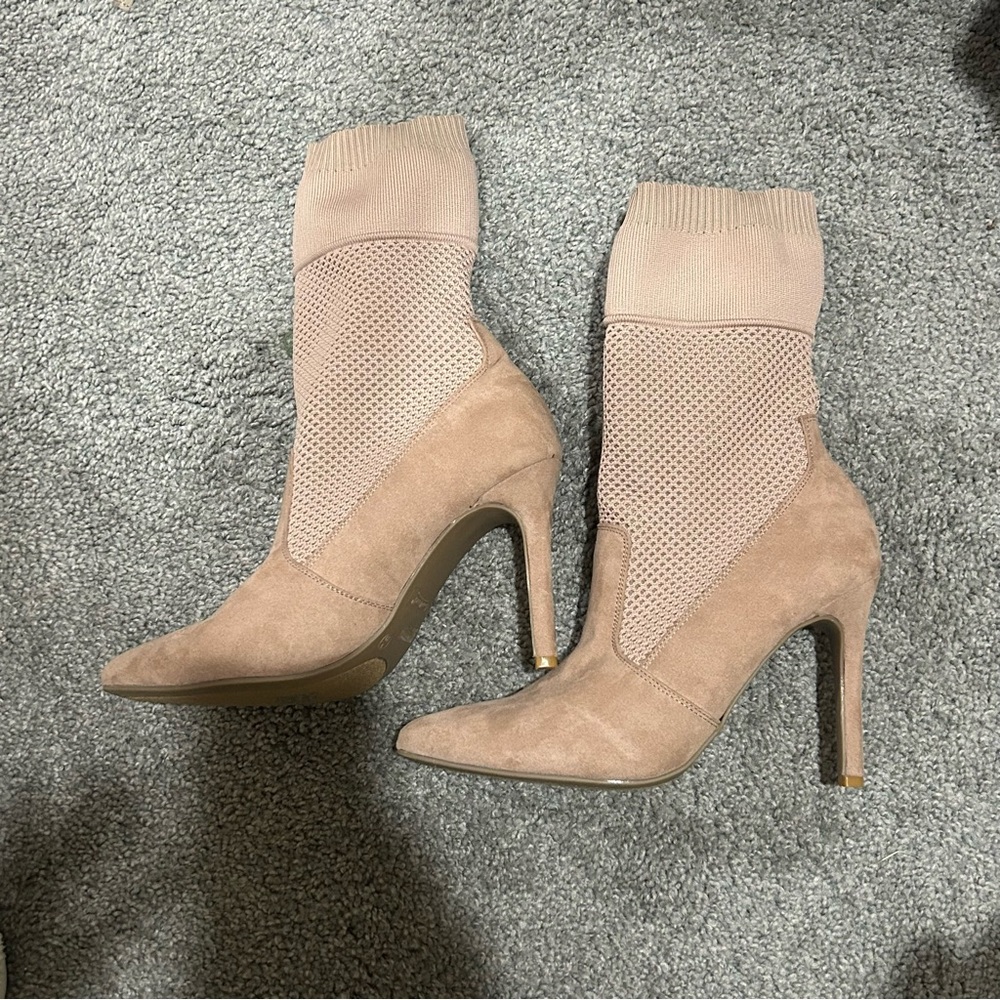 Elegant Dusty Pink High Heel Sock Boots NWT